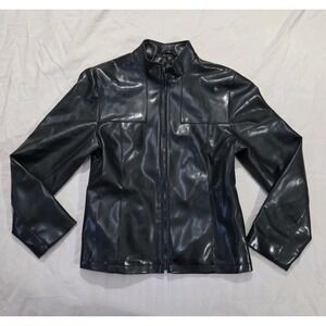 Utex Designs Womens Black Leather Coat Faux Lined Size S Jacket Pleather